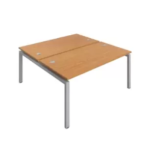 Image of Telescopic Sliding 4 Person Bench with Cut Out and Silver Frame - 1200mm - Beech