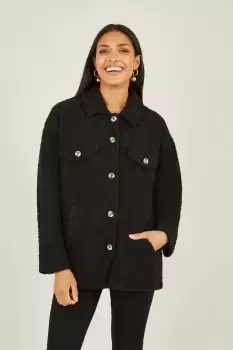 Image of Black Teddy Bear Button Through Shacket
