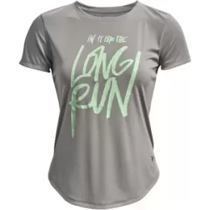 Image of Under Armour Long Run Graph Short Sleeve T Shirt Ladies - Grey