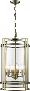 Image of Ceiling Pendant Lantern 4 Light Antique Brass, Glass