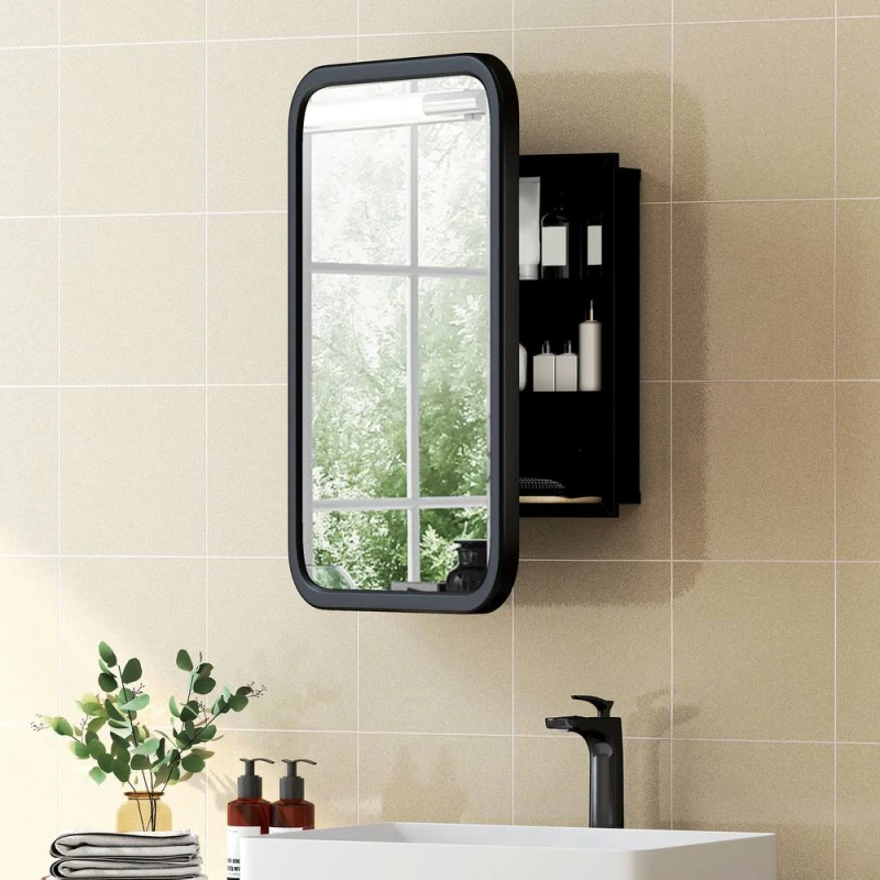 Image of HOMCOM Bathroom Wall Cabinet with Mirror Black Unisex