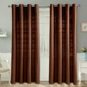 Image of Homescapes - homecapes Cotton Rajput Ribbed Chocolate Brown Curtain Pair, 66 x 72' Drop - Brown