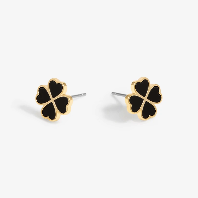 Image of Jon Richard Gold Plated And Jet Enamel Clover Stud Earrings Jewellery Sets One Size Gold 72204210000