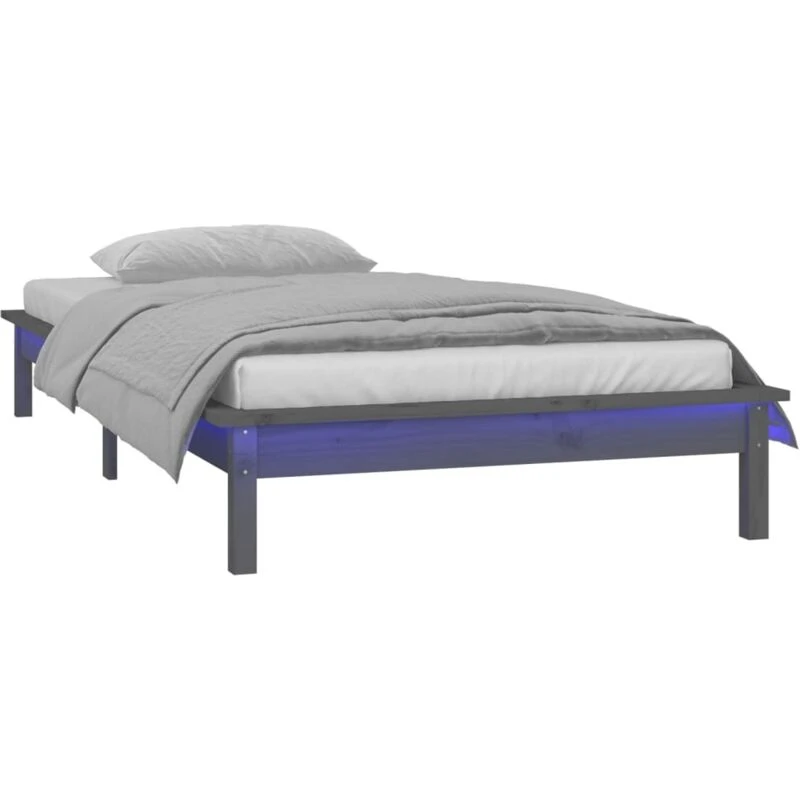 Image of vidaXL LED Bed Frame Grey 75x190cm Small Single Solid Wood, Grey 820633