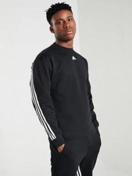 Image of Adidas 3 Stripe Crew Neck Sweat - Black, Size L, Men