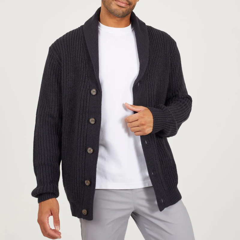 Image of Brave Soul Brave Soul Men Shawl Neck Chunky Knit Cardigan in Navy Size: Small Navy S Male 5059534918607
