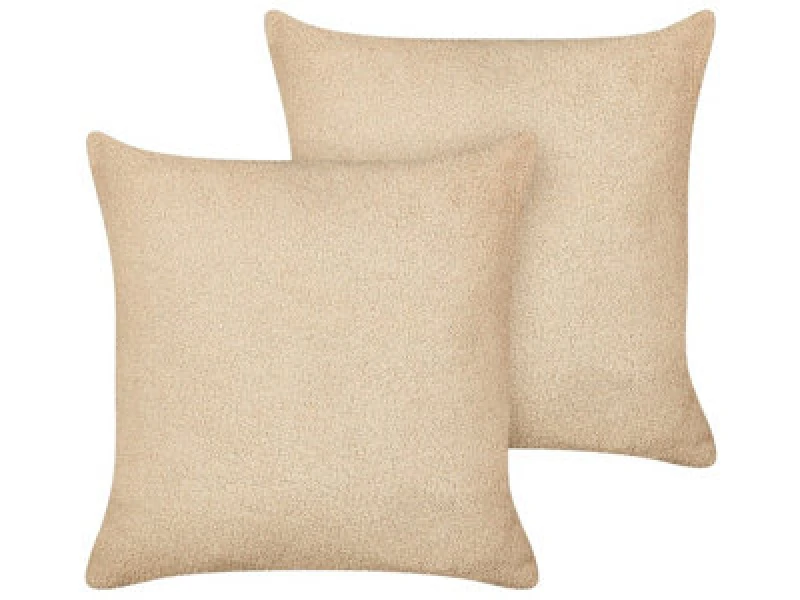 Image of Beliani Set Of 2 Decorative Cushions Leuzea Boucle 45 X 45cm Sand Beige Solid