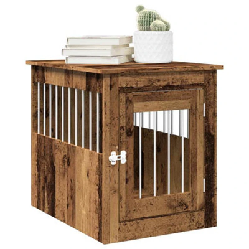 Image of vidaXL Dog Crate Furniture Old Wood 55x75x65cm Engineered Wood, Brown 857639