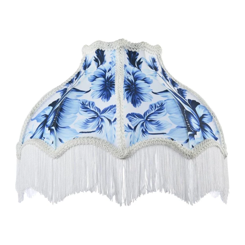 Image of Happy Homewares Vibrant Blue Floral Handmade Victorian Lamp Shade with White Trims Size: 14" Blue Unisex 14"