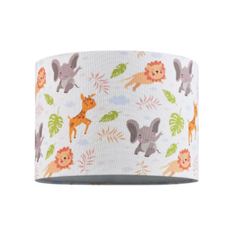 Image of Happy Homewares Jungle Animals Childrens Linen Fabric Lamp Shade - Elephants Lions And Giraffes
