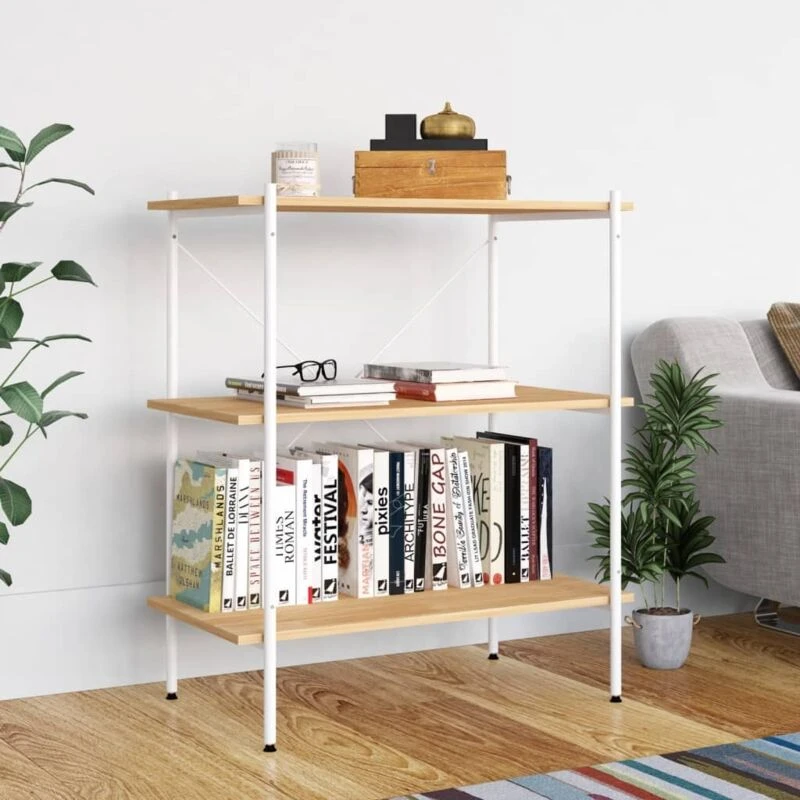 Image of VIDAXL 3-Tier Shelving Unit White and Oak 80x40x92cm Vidaxl 8720286562963