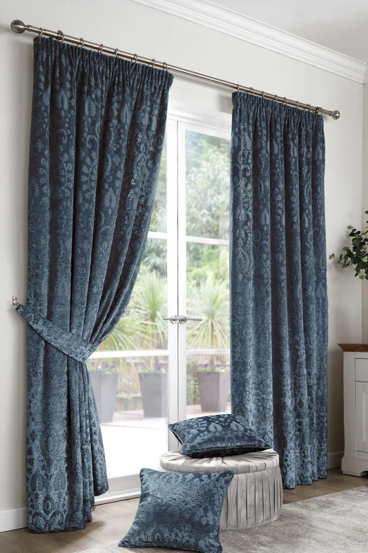 Image of Curtina Curtina Trinity Jacquard Pair Of Pencil Pleat Curtains Blue WG0E9 Unisex 168x229cm(66x90inches)