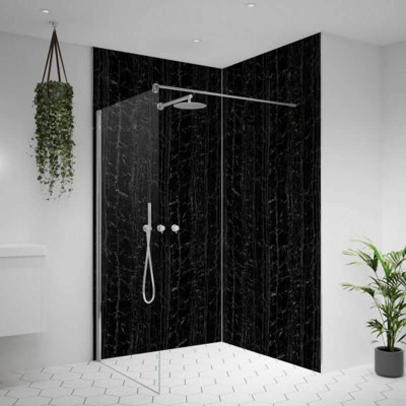Image of Splashwall Alloy Aluminium Bathroom & Wet Room Decorative Panel (H)2440mm (W)1220mm - Matt Nero Portoro