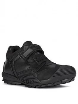 Image of Geox Boys Savage Leather Strap And Lace School Shoe - Black