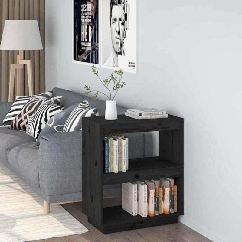 Image of VIDAXL Book Cabinet Black 60x35x71cm Solid Wood Pine Vidaxl 8720286815946