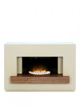 Image of Adam Fire Surrounds Sambro Fireplace Suite In Stone Effect With Walnut Shelf