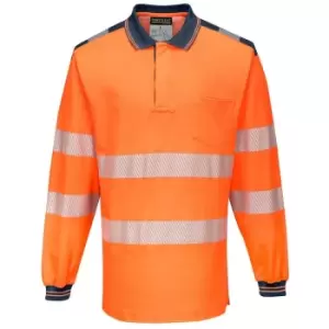 Image of T184ONRL - sz L PW3 Hi-Vis Polo Shirt L/S - Orange/Navy - Portwest