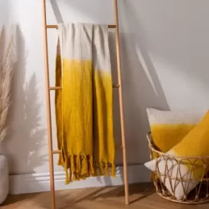 Image of Mizu Dip Dye Fringed Throw Ochre