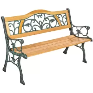 Image of Tectake - Garden bench Kathi, 2-seater in wood and cast iron (124x60x83cm) - wooden bench, wooden garden bench, outdoor bench - brown