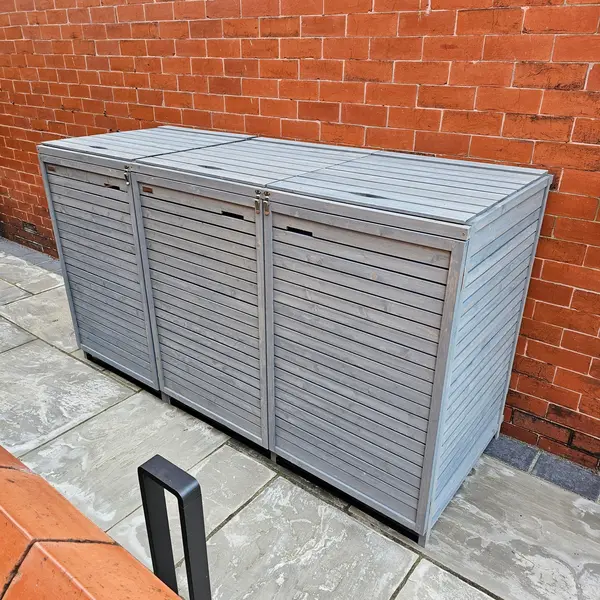 Image of 2.03m x 1.14m Large Grey Wooden Outdoor Garden Triple Wheelie Bin Store Storage for 3 Bins