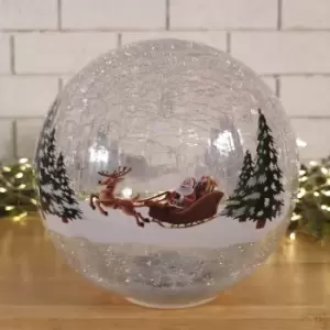 Image of 20cm Battery Operated Warm White LED Crackle Effect Ball Christmas Decoration with Reindeer and Sleigh