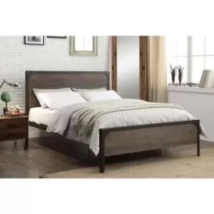 Image of Marlow Industrial Style Rustic Wood & Metal King Size Bed Frame 5ft - Brown