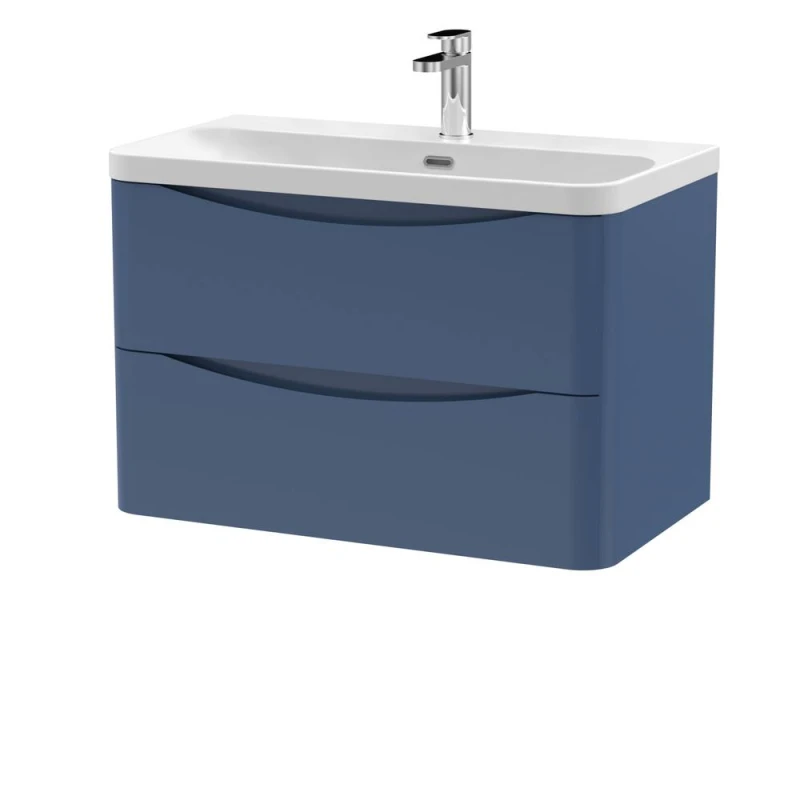Image of Balterley Arch Bathroom Wall Hung 2 Drawer Vanity, Ceramic Basin, Blue, 800mm in Blue Blue Unisex