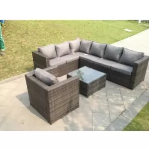Image of Fimous 6 Seater Outdoor Dark Grey Rattan Lounge Complete Sofa Set with Square Coffee Table and Thick Cushion Armchair