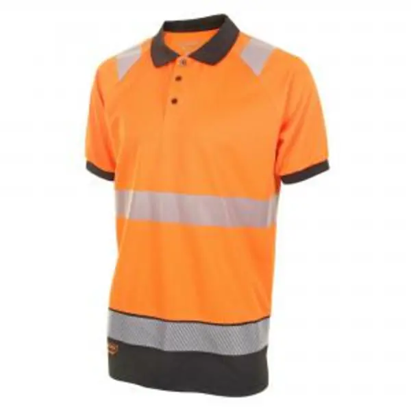 Image of Beeswift High Visibility Two Tone Polo Shirt Short Sleeve Orange BESWHVTT010ORBL4XL