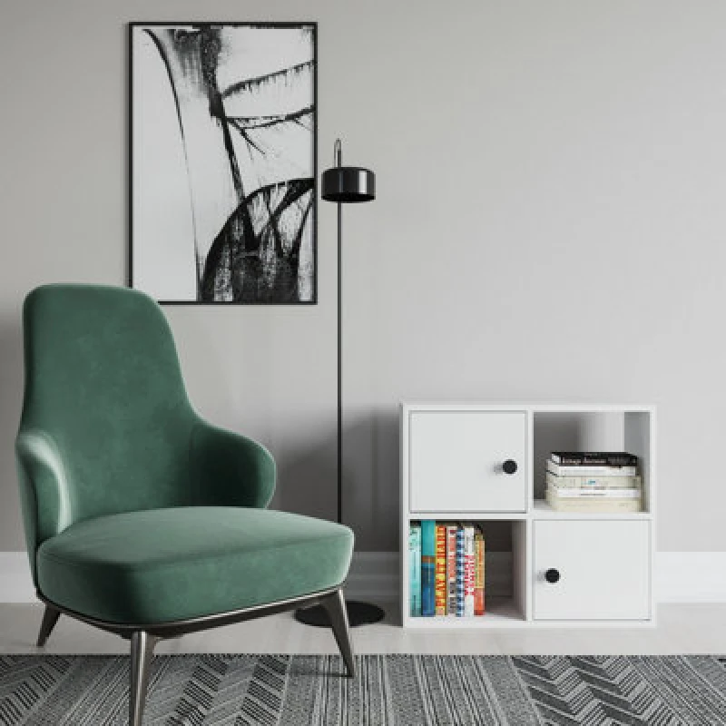 Image of Decorotika Tuttle 2-Tier And 2 Cabinets Bookcase White