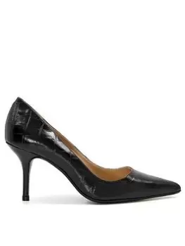 Image of Dune London Dune Bold Leather Croc-Effect Court Shoes - Black, Size 8, Women