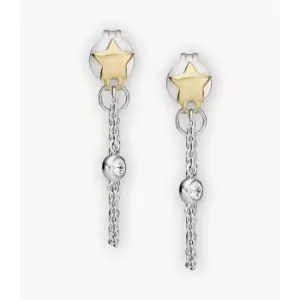 Image of Fossil Womens Elliott Diamonds By The Yard Stars Two-Tone Sterling Silver Front To Back Earring - Silver