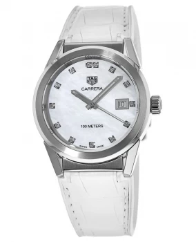 Image of Tag Heuer Carrera Quartz Mother of Pearl Diamond Dial Womens Watch WBG1312.FC6412 WBG1312.FC6412