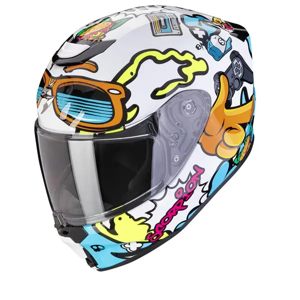 Image of Scorpion EXO-JNR Fun White Blue Full Face Helmet Size L
