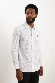 Image of Mens White Long Sleeve Slim Cross Print Shirt