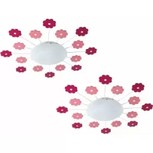 Image of Loops - 2 pack Wall Flush Ceiling Light Colour Pink Shade White Satin Glass E27 1x60W