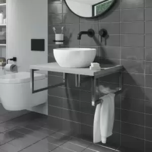 Image of 600mm Concrete Effect Countertop Basin Shelf with Round Basin - Lund