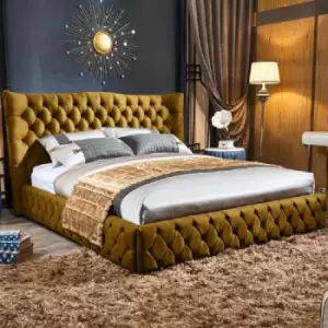 Image of Gerald Bed Small Double Plush Velvet Mustard
