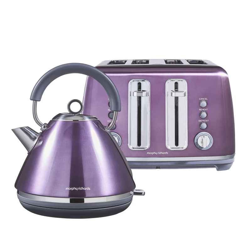 Image of Morphy Richards Accents Metallic Kettle and Toaster Bundle in Purple Purple One Size Unisex 5056765430694