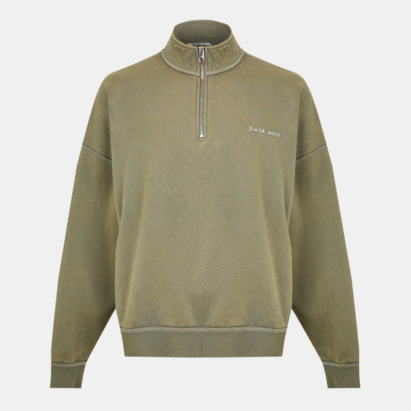Image of Jack Wills Mens Quarter-Zip Fleece Silver Sage male S