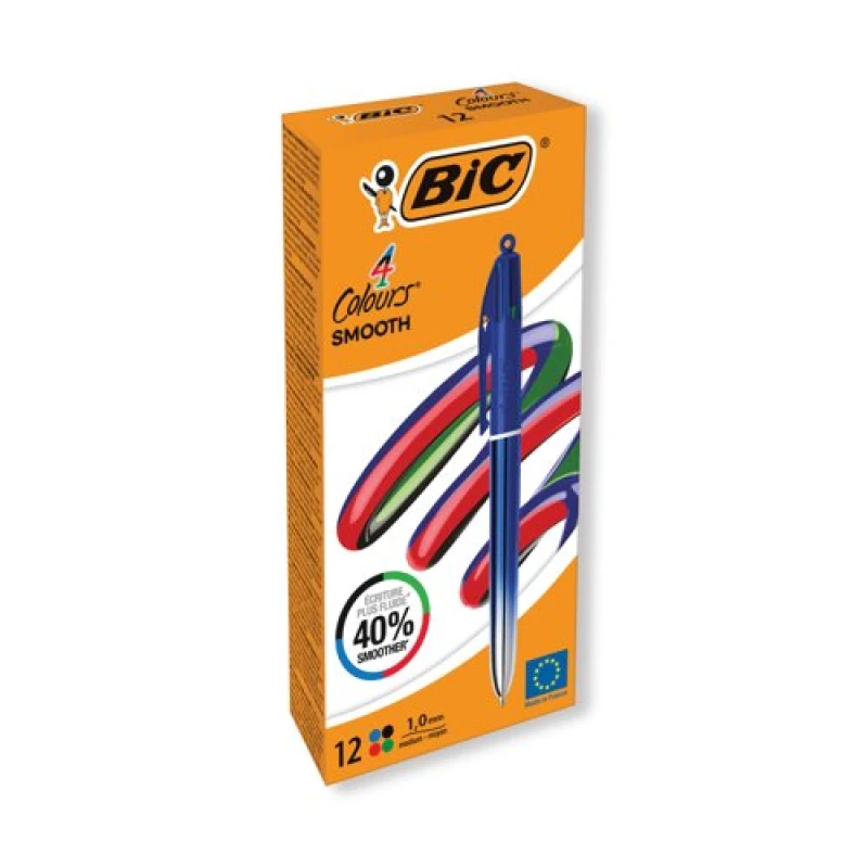 Image of Bic Bic 4 Colours Pro Ballpoint Pen Blue Barrel Medium (Pack of 12) 524091 524091