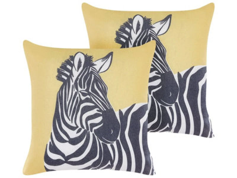 Image of Beliani Set Of 2 Decorative Cushions Manketti 45 X 45cm Yellow Animal Pattern