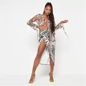 Image of Missguided Animal Print Twist Front Satin Midi Skirt - Multi