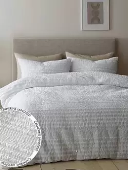 Image of Catherine Lansfield Lennon Stripe Seersucker Duvet Set White - Sk