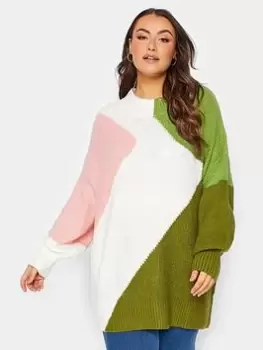 Image of Yours Colourblock Jumper Ivory/green/pink, White, Size 18-20, Women