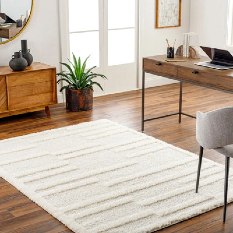 Image of Livabliss Shaggy Modern Plush Pile Beige/ivory Bahrani Area Rug 160 X 213cm - Easy Care, Non Shedding, Ideal For Living Room & Bedroom