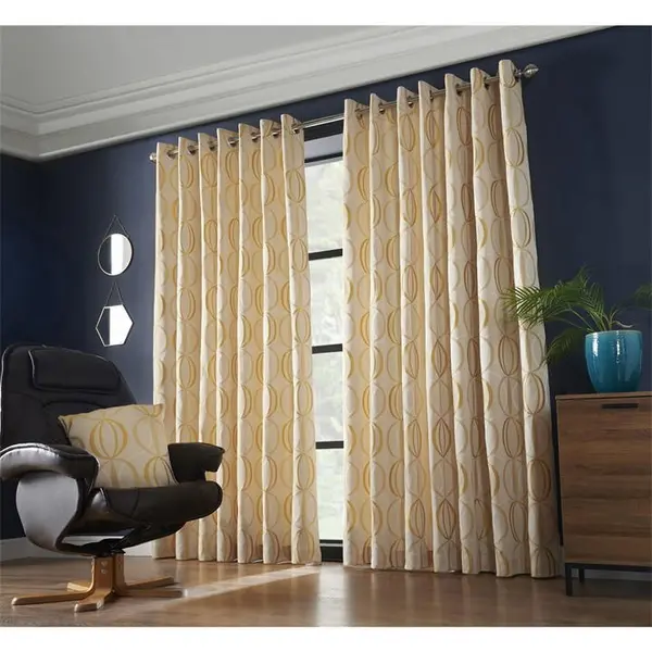Image of Other Omega Multi Yarn Fully Lined Ring Top Curtains - Ochre/Cream 9