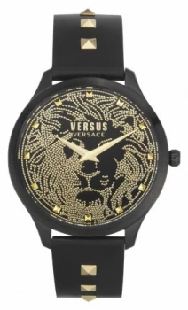 Image of Versus Versace Womens Domus Black Leather Strap Watch