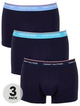 Image of Tommy Hilfiger 3 Pack Contrast Waistband Trunks - Blue