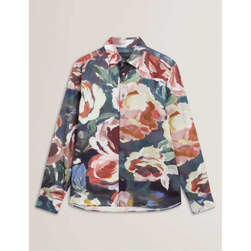 Image of Ted Baker Mens Floral Long-Sleeve Patterned Shirt Multicol male S (2)